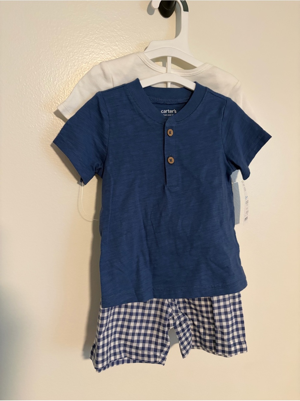 Carter's Navy Short-Sleeve Henley Tee with Wooden Buttons 3 piece set